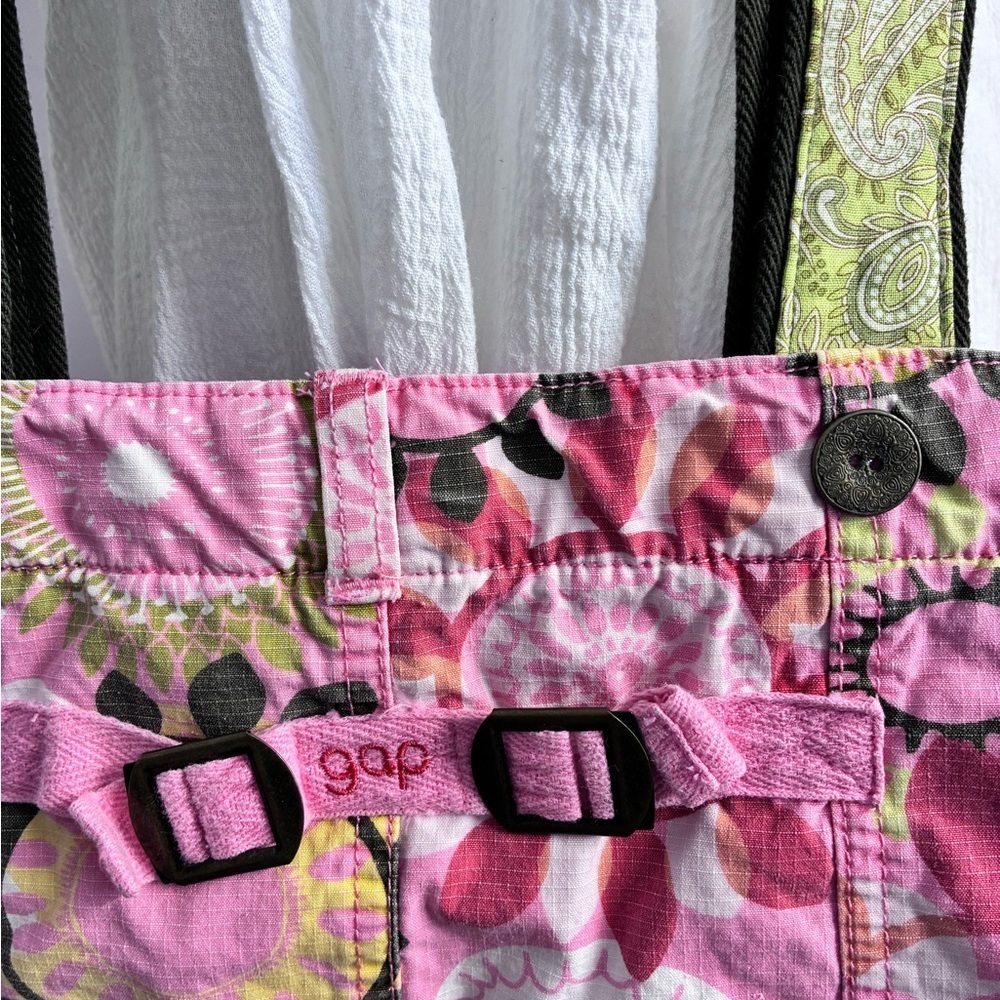 Handmade Upcycled Cotton Tote, Shoulder Bag, Salmon Pink/Green, Floral - Picture 4 of 7